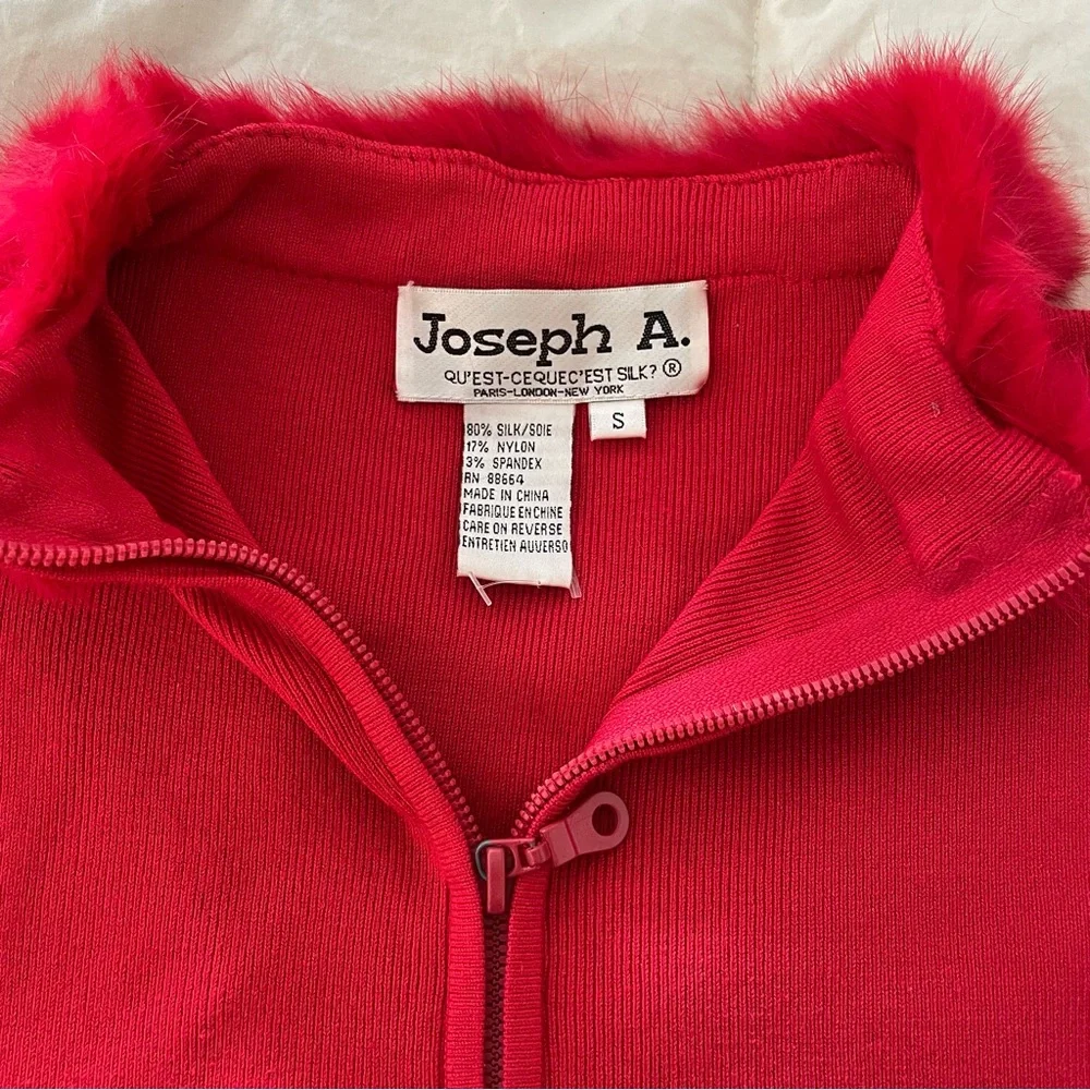 Luxurious SILK Blend Zip Up Cardigan with Plush Fur Collar - Quiet Luxe Small - Picture 9 of 11